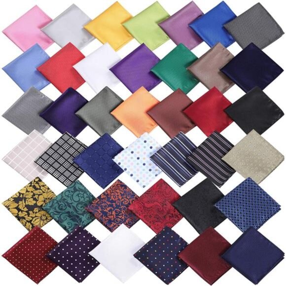 40 Pack 8.5x8.5 inch Pocket Squares Men's Handkerchief Mens Pocket Squares - Picture 2 of 8